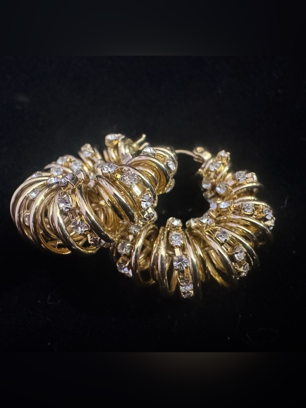 Source Unknown Gold Hoop Earrings with Clear Crystals